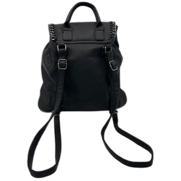 Expressions NYC Black Vegan Leather Backpack w/ Gunmetal Chain Detail NWOT - Picture 2 of 12